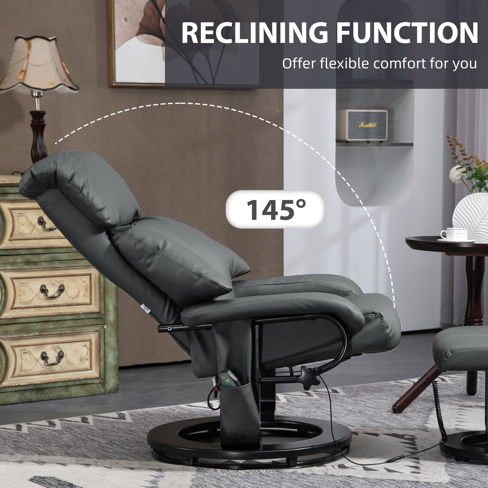 Homcom Massage Recliner Chair With Footstool, 360 Swivel Recliner, Gray Gray Pu Leather