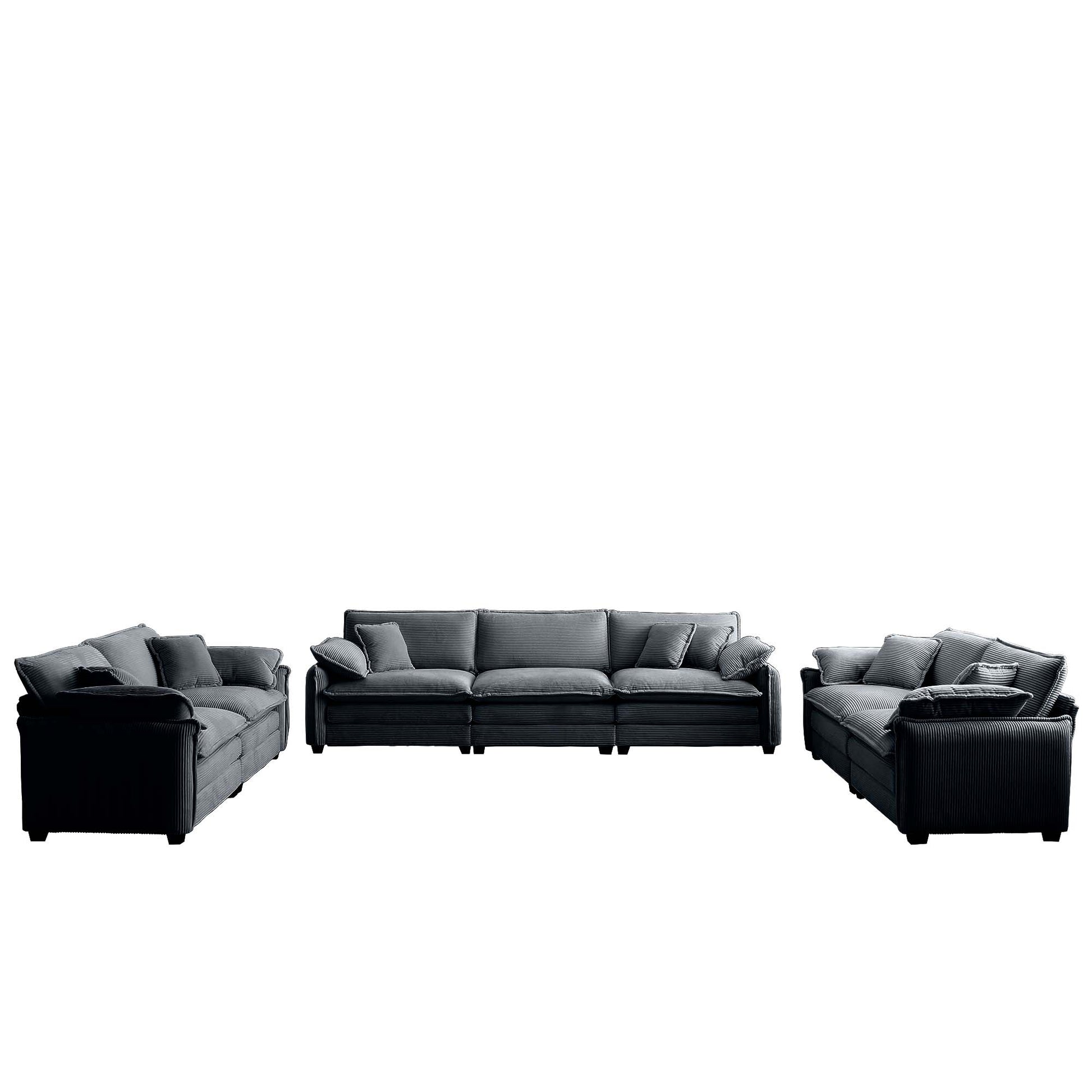 Modern Living Room Sofa 3 Pieces Set, Two 2 Seater Sofas And One 3 Seater Sofas, Upholstery Large Deep Seat Sofa With Sofat Cushion And Pillowss,Grey Corduroy Grey Corduroy 7 Seat