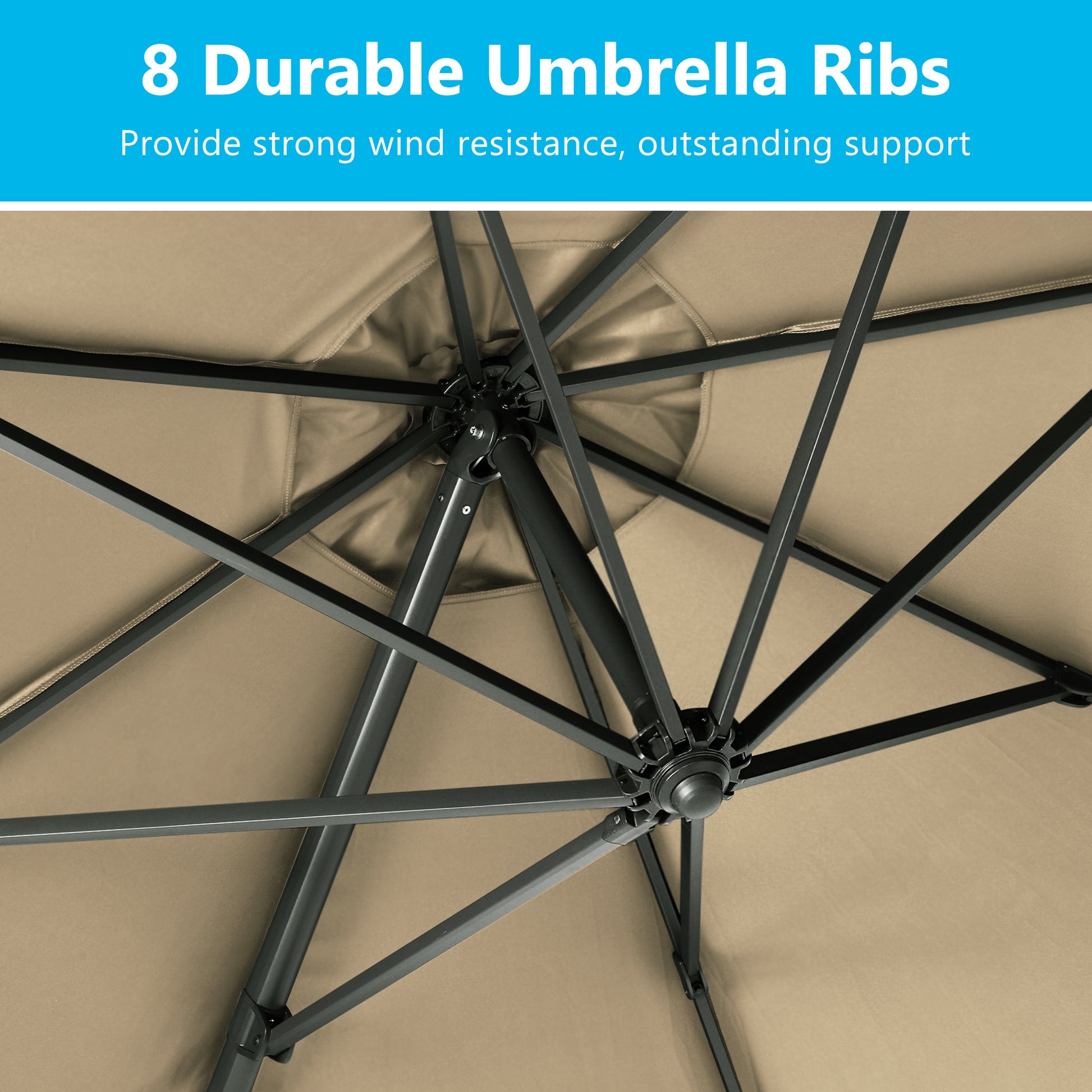 11 Ft Cantilever Patio Umbrella, Round Outdoor Offset Umbrella With 360 Rotation & Tilt Adjustment Without Base Khaki Khaki Fabric