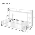 Twin Size Floor Bed Frame With Safety Fence, Metal Floor Bed With Desk And Storage Shelves, Playhouse For Kids, White Twin Off White Metal