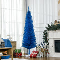 Homcom 6' Artificial Pencil Christmas Tree, Slim Xmas Tree With 390 Realistic Branch Tips And Plastic Stand, Blue Blue Plastic