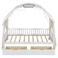 Twin Size Bed With Arched Roof And 2 Drawers, White Twin White Plywood