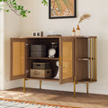 2 Door Elegant Curved Dining Cabinet With Gold Trim And Woven Rattan Doors For Dining Room Natural Natural Particle Board