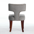 Mid Century Modern Dining Chairs Set Of 2, Farmhouse Linen Fabric Upholstered Accent Chair Curved Backrest With Copper Nails Around,Kitchen Chairs With Hardwood Frame, Gray Gray Rubberwood Set Of 2 Foam Upholstered