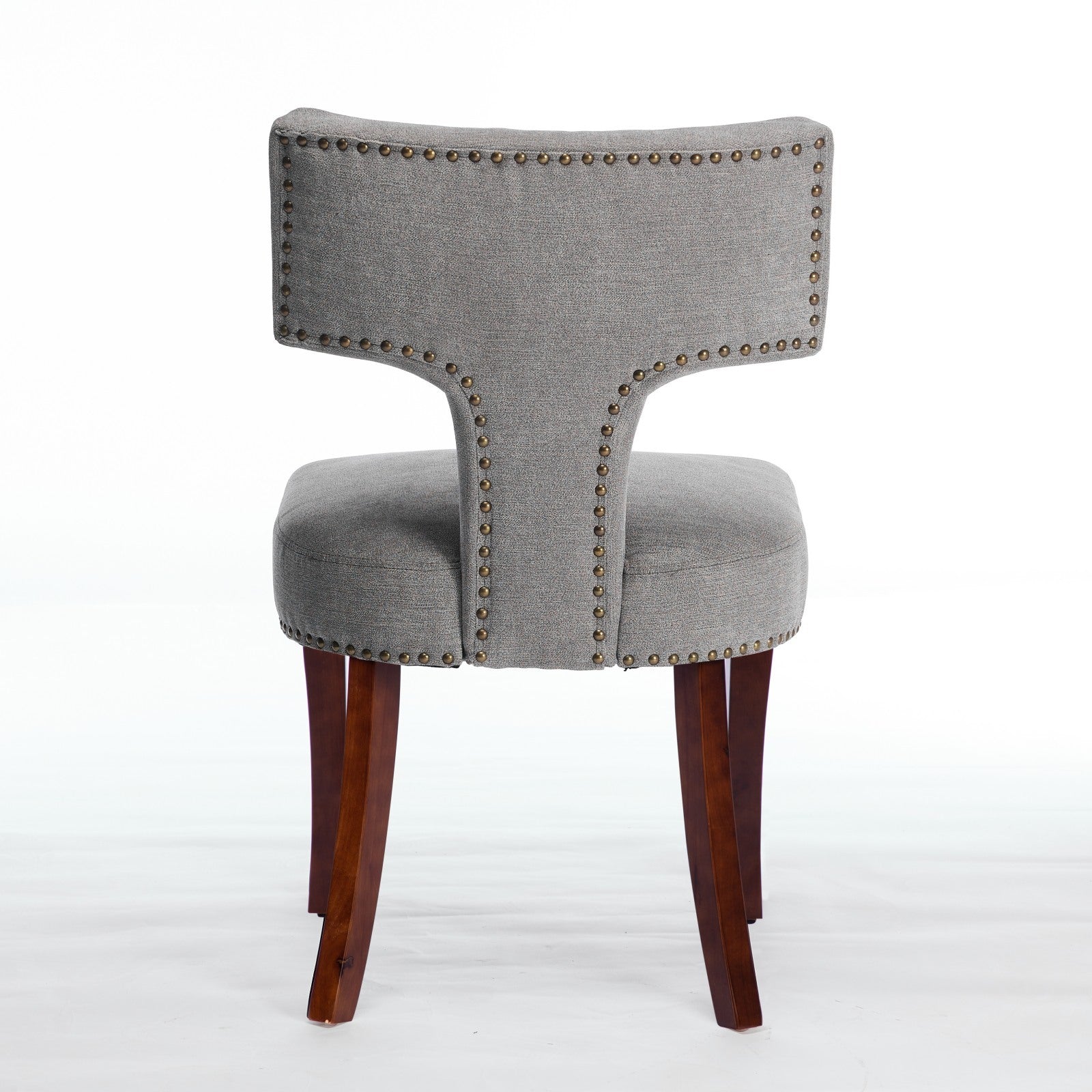 Mid Century Modern Dining Chairs Set Of 2, Farmhouse Linen Fabric Upholstered Accent Chair Curved Backrest With Copper Nails Around,Kitchen Chairs With Hardwood Frame, Gray Gray Rubberwood Set Of 2 Foam Upholstered
