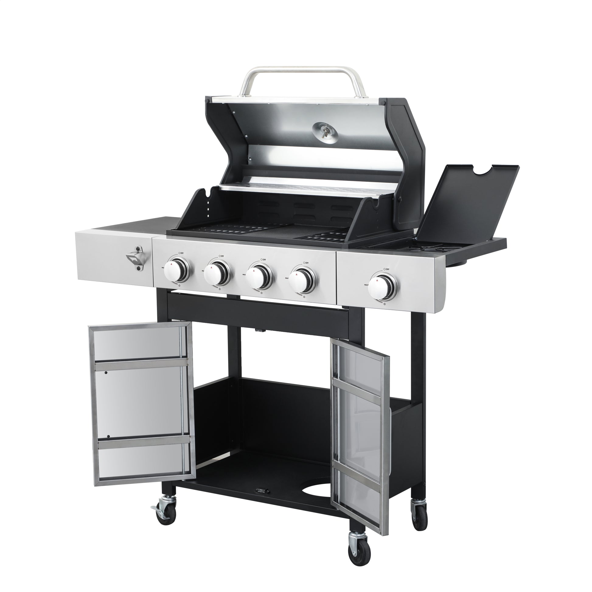 4 Burner Propane Gas Bbq Grill With Side Burner, 46790Btu Output With Enameled Cast Iron Cooking Grids For Outdoor Barbecue, Stainless Steel Black Silver Garden & Outdoor Iron,Stainless Steel