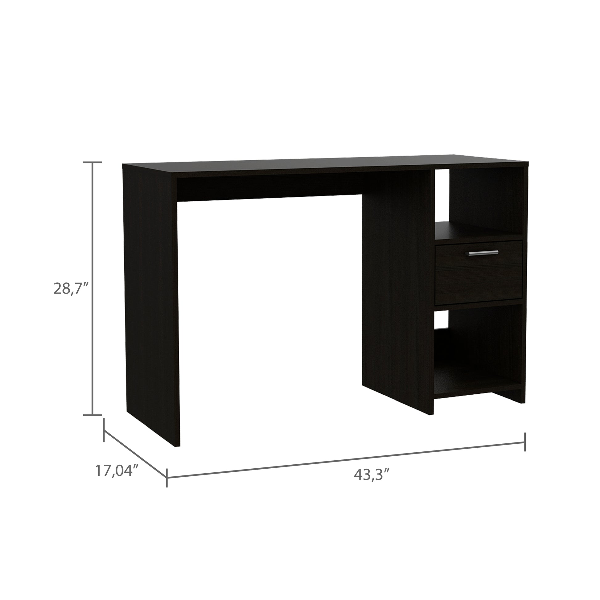 Computer Desk With 1 Drawer And 2 Open Storage Shelves, Black Black Particle Board Particle Board