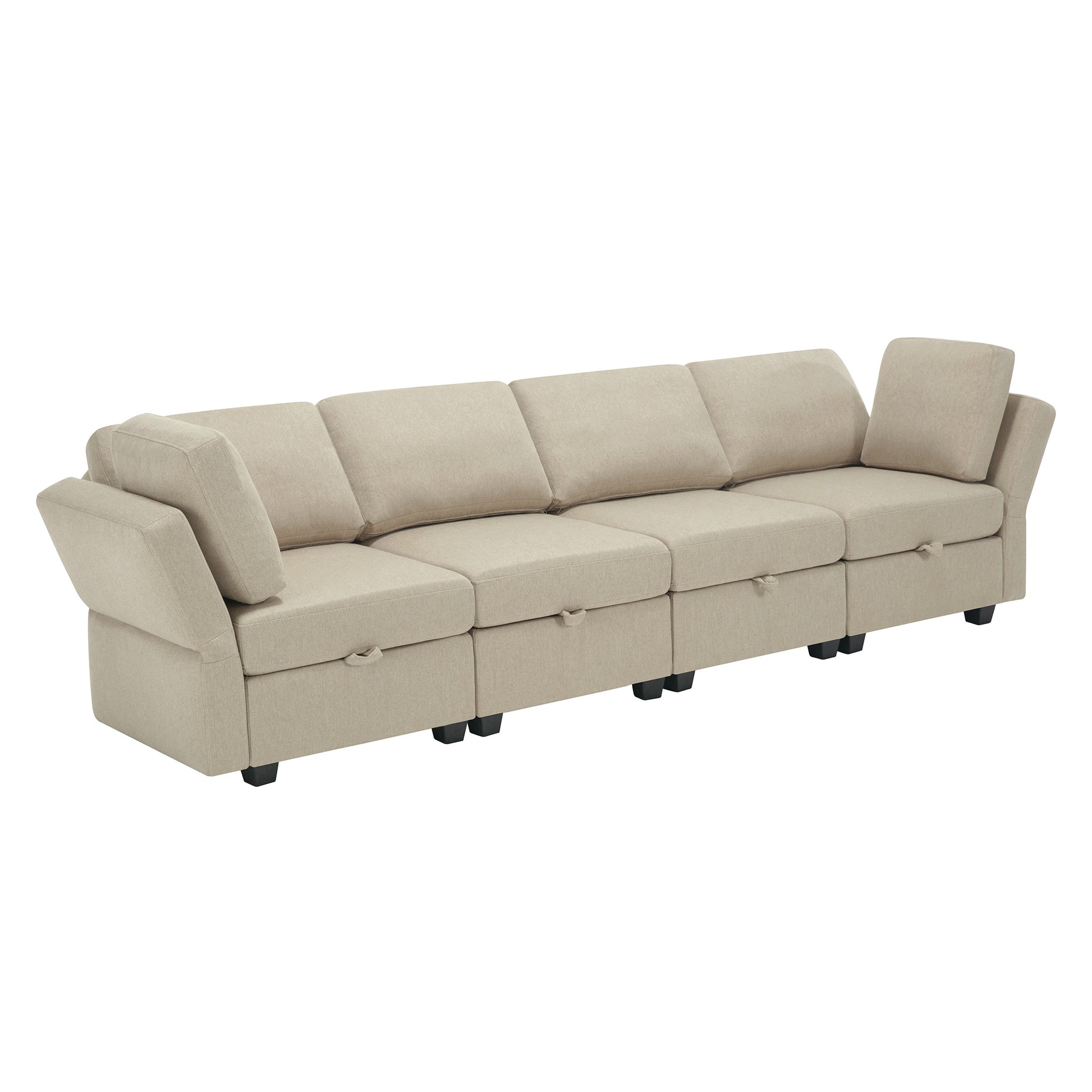 Fabric Modern Modular Sofa Couch With Storage Seats Modular Sectional Sofa 4 Seater Modular Couch For Living Room Beige Beige Polyester 4 Seat