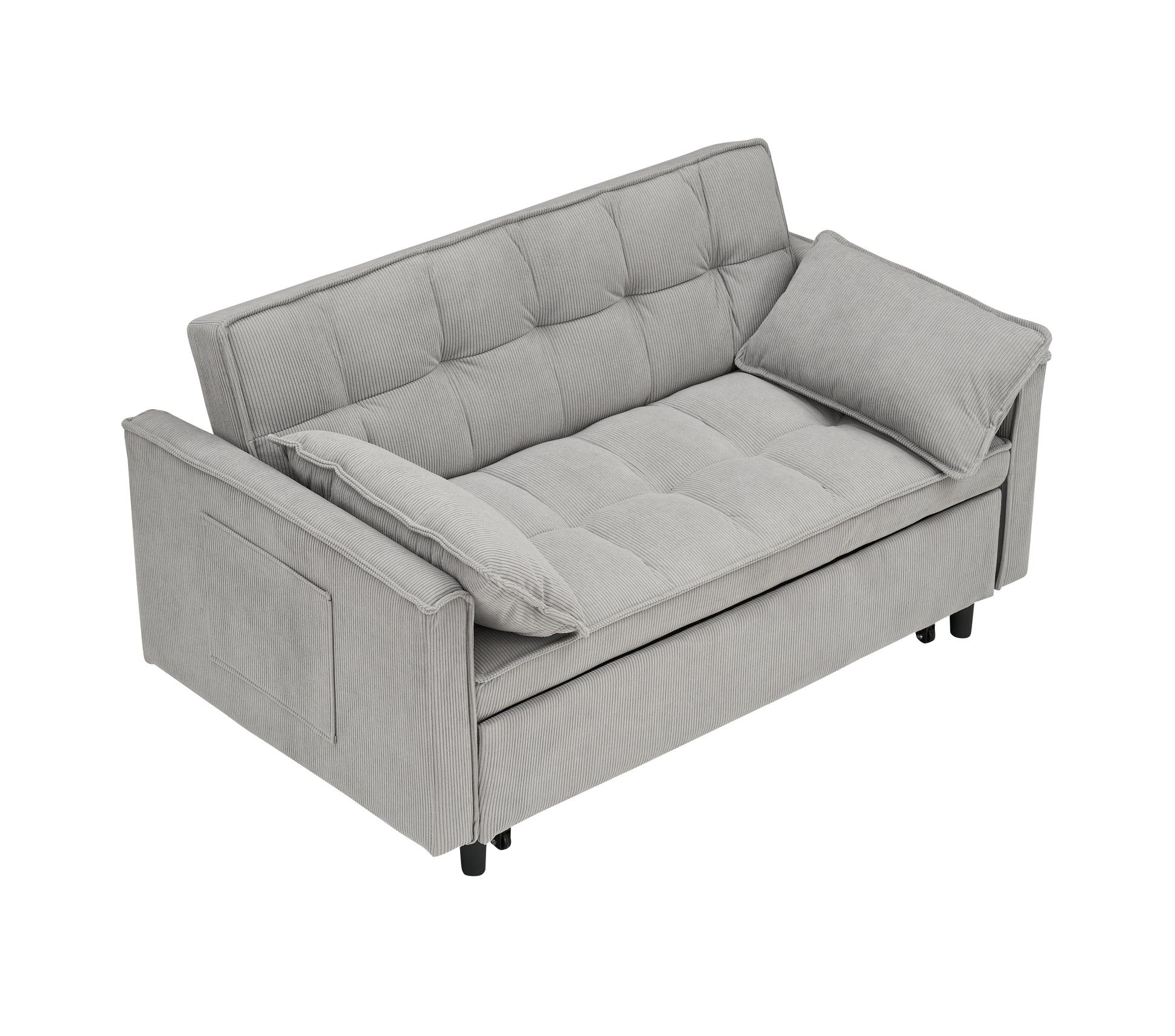54.30 Inch Double Two Seat Casual Sofa With Pull Out Bed, Living Room Furniture, Light Grey Gray Corduroy 2 Seat