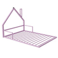 Full Size Metal Floor Bed With House Shaped Headboard, White Box Spring Not Required Full Pink Metal Bedroom Bed Frame Metal