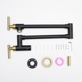 Brass Made Pot Filler, Black & Gold Pot Filler Faucet, Wall Mount Folding Kitchen Sink Pot Filler Faucets, Retractable Single Hole Pot Filler With Two Handles For Sink Stove Black Gold Kitchen Classic,Contemporary Brass Brass