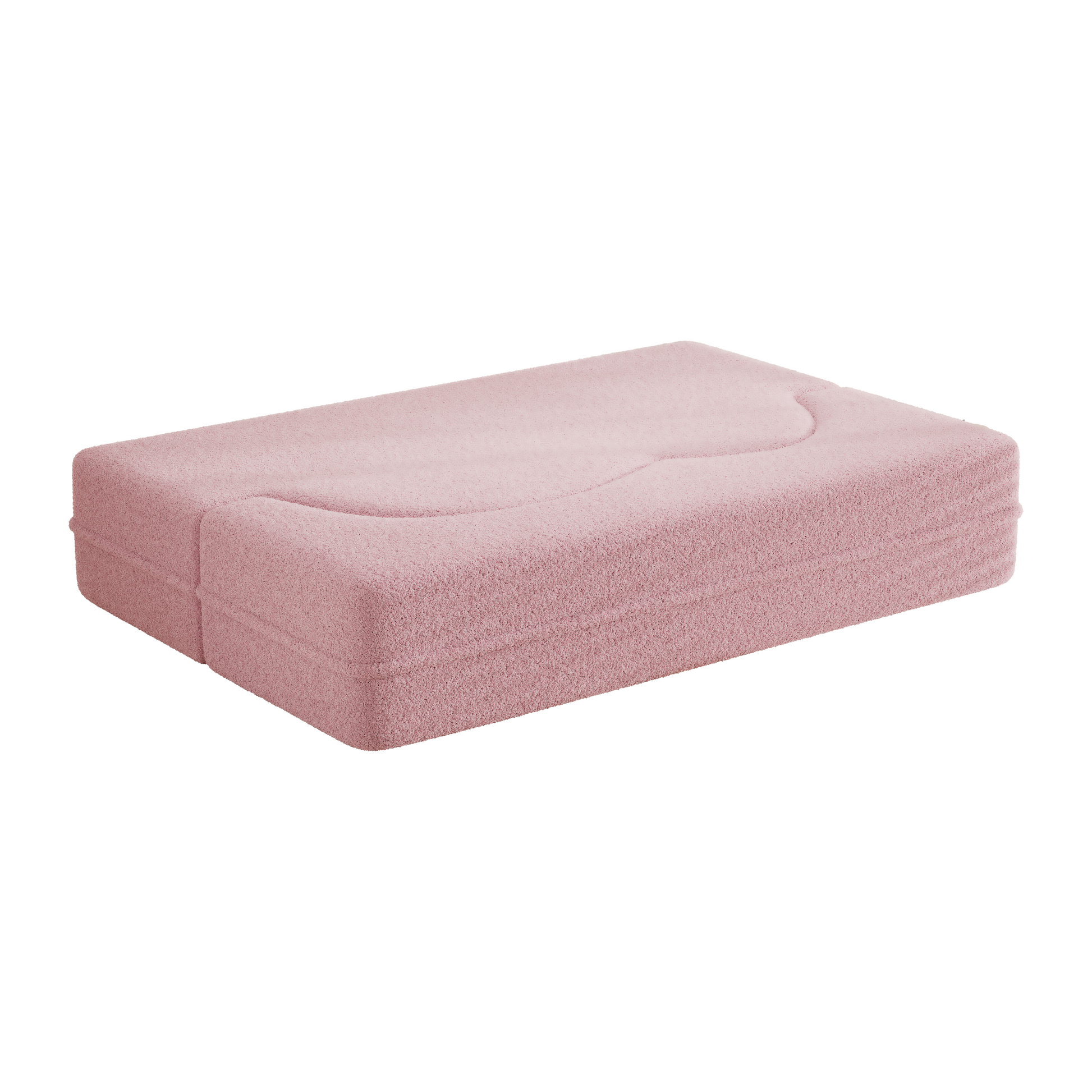 Modern Floor Sofa With 2 Pillows,Convertible Teddy Fabric Foam Filled Sleeper Sofa Bed,15" Full Size Folding Mattress For Living Room,Guest Bed,Playroom,No Assembly Required,Pink Old