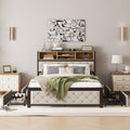 Metal Full Size Platform Bed With 4 Drawers, Upholstered Headboard And Footboard, Sockets And Usb Ports, Beige Full Beige Black Fabric Metal