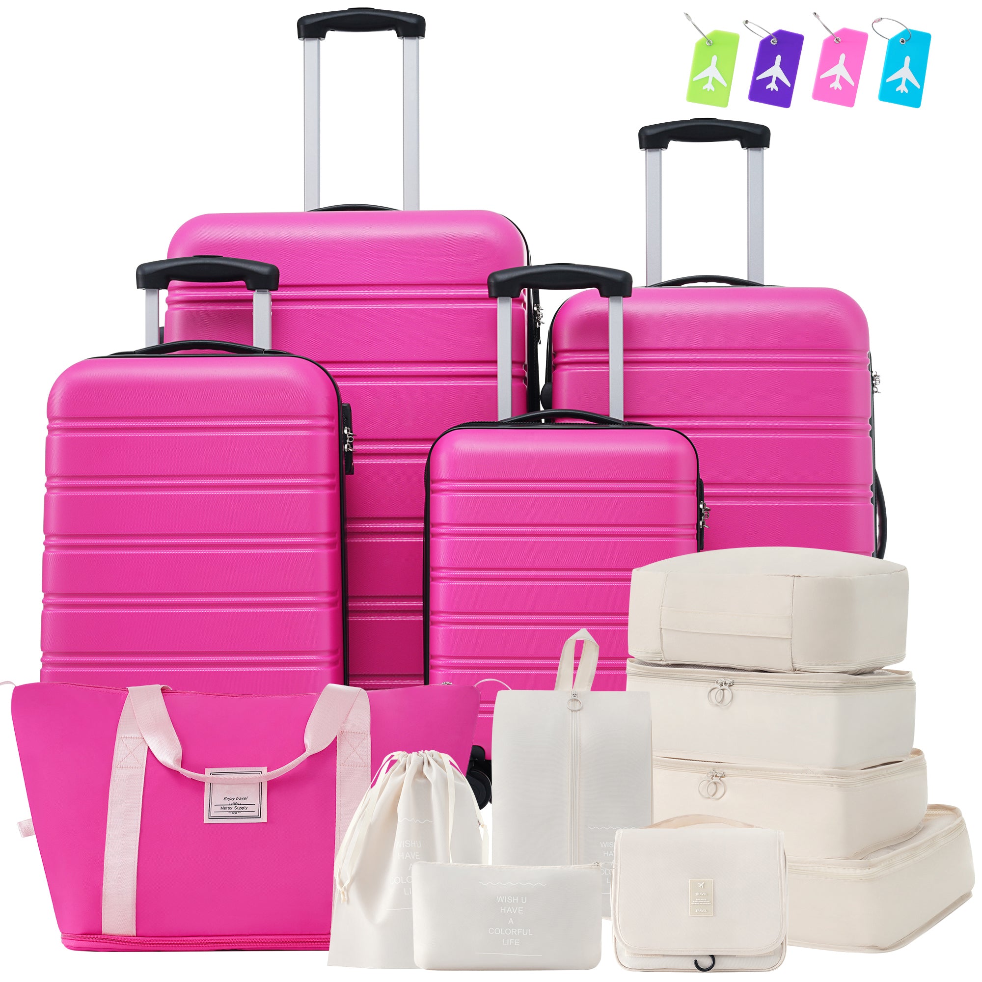 Hardshell Luggage Sets 4 Pcs Bag Spinner Suitcase With Tsa Lock Lightweight 16" 20" 24" 28" Luggages Pink Abs