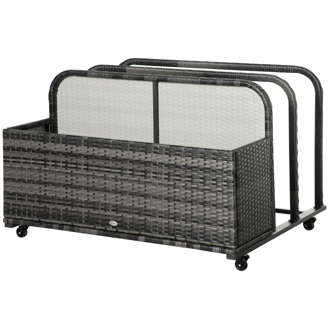 Outsunny Wicker Patio Poolside Float Storage Basket, Pe Rattan Outdoor Pool Caddy With Rolling Wheels For Floaties, Noodles, Life Vests, Beach Balls, Toys, Grey Gray Steel