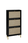 Rattan 3 Door Shoe Rack, Freestanding Modern Shoe Storage Cabinet, For Entryway Black Particle Board