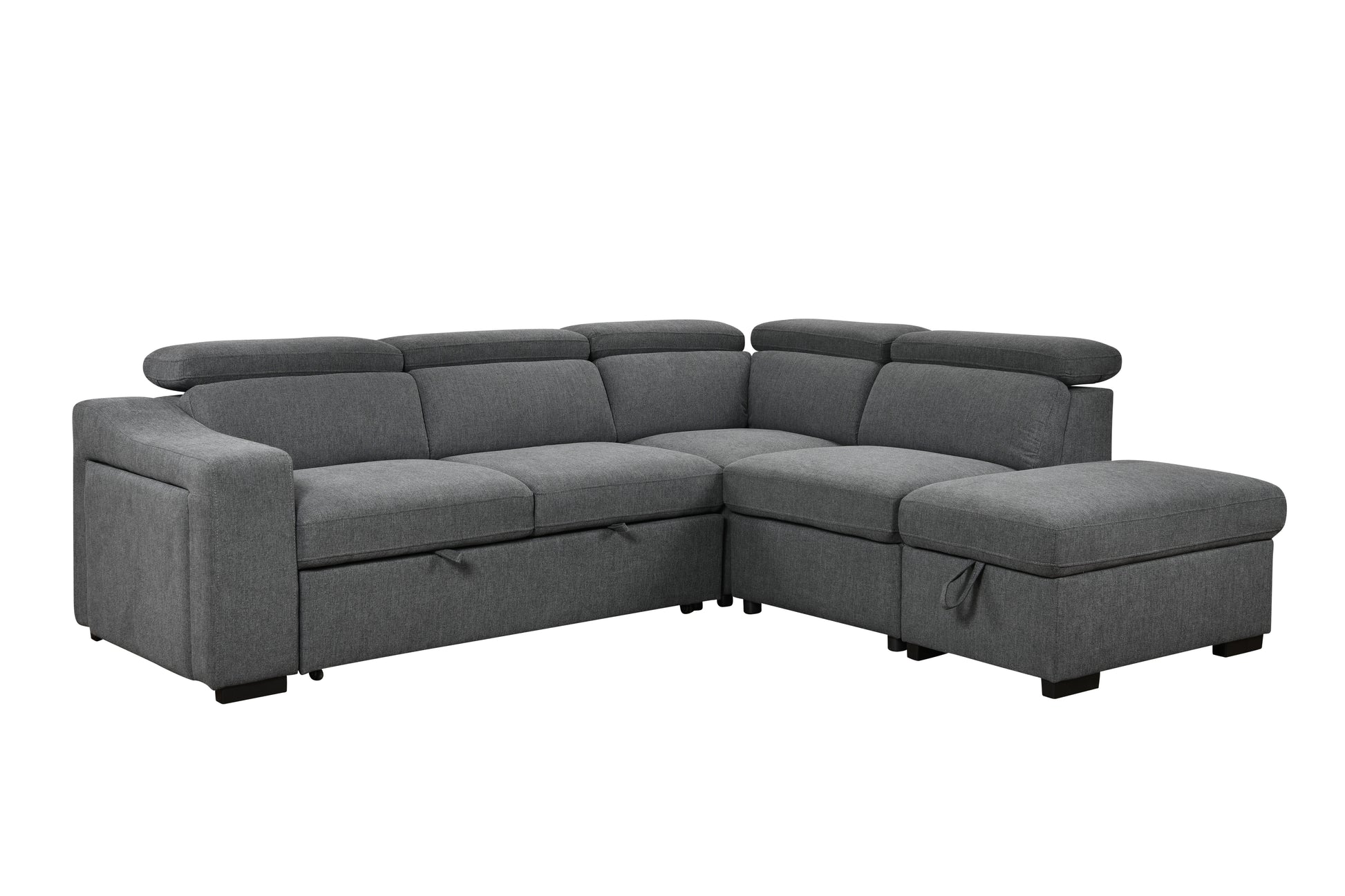 105"L Shape Sectional Sofa With Pull Out Bed And Ottoman Storage Space, Convertible Sleeper Couch, Arm With 1 Cup Holders And Wirelessly Charged, For Living Room, Apartment, Dark Gray Light Brown