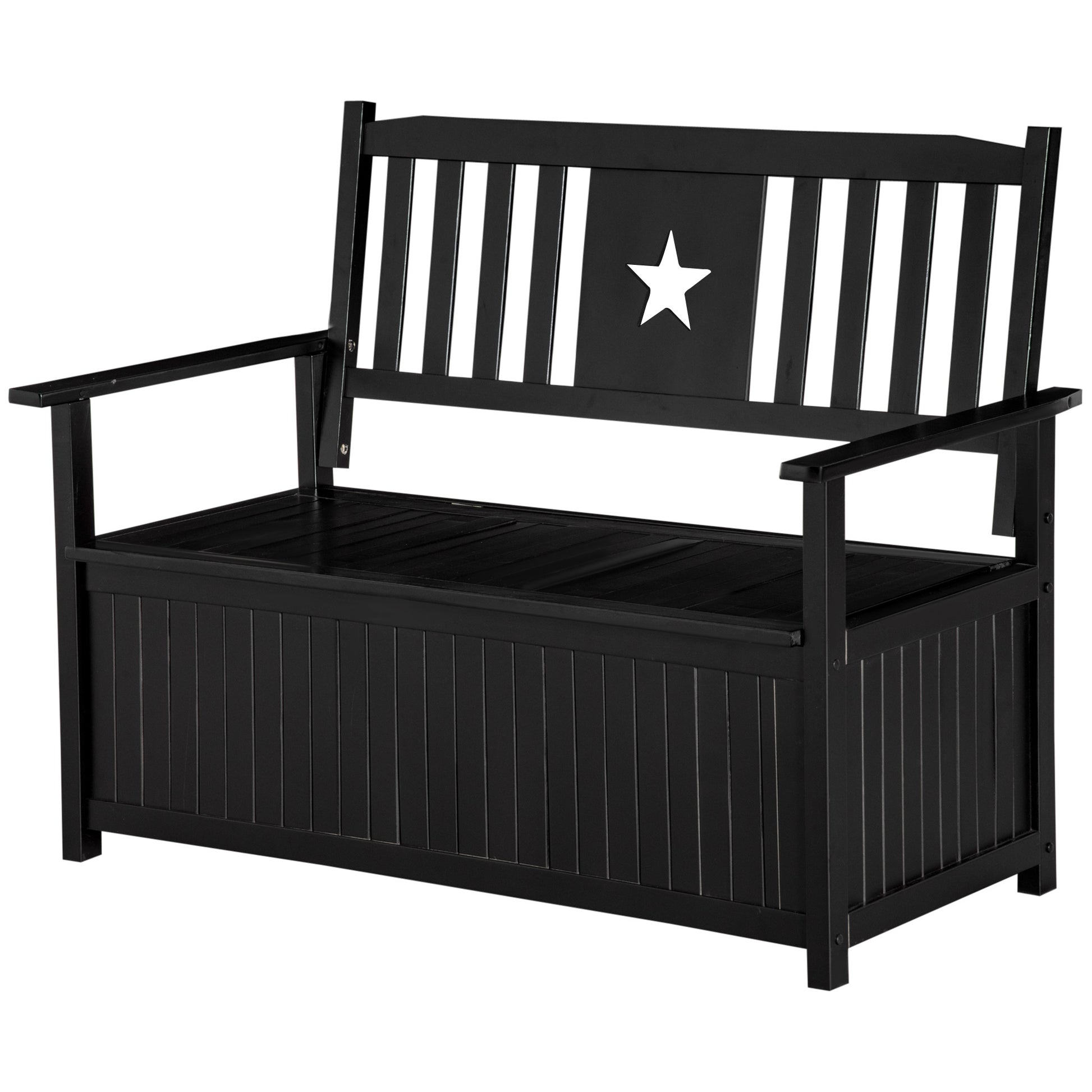 Outsunny Outdoor Storage Bench, 43 Gallon Deck Box With Armrests, Outdoor Storage Box For Patio Furniture Cushions And Garden Tools, Black Black Wood