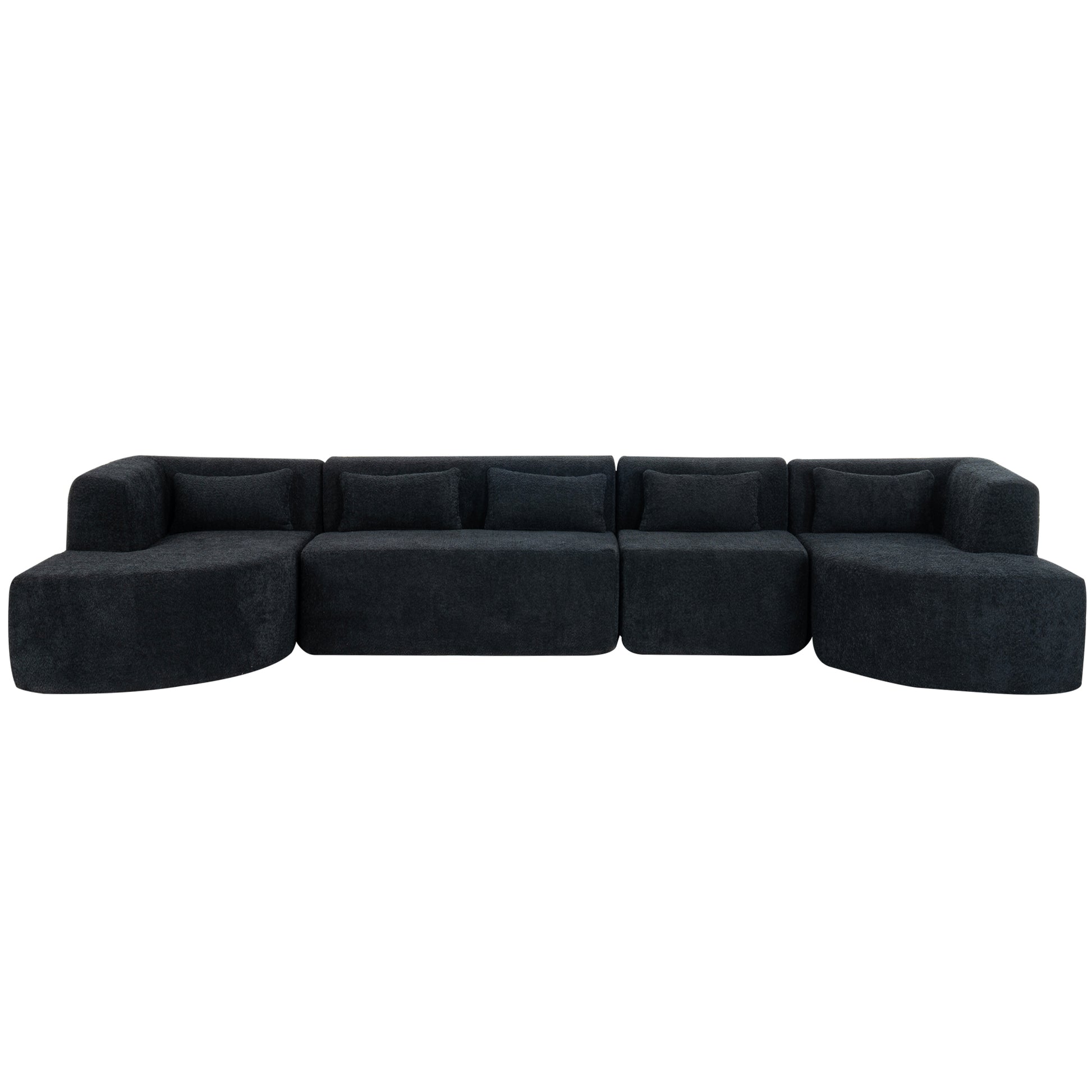 143.7" Upholstered Sofa Free Combined Sofa Couch With Two Chaise Lounge And Five Back Pillows For Living Room, Black Black Foam Polyester 5 Seat