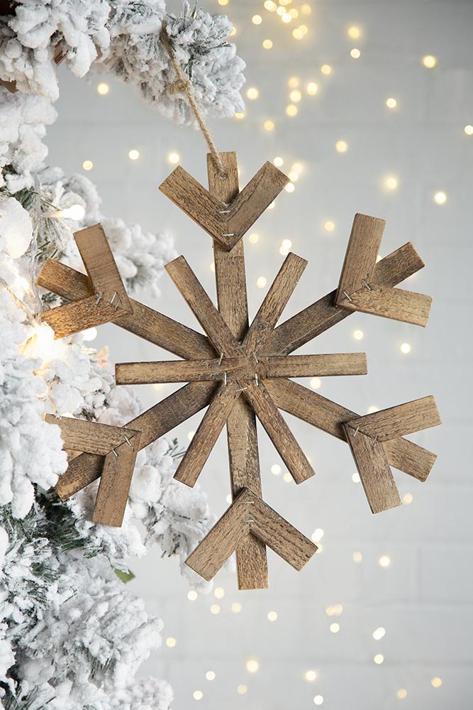 17.7" X 17.7" Large Fir Wood Snowflake Ornaments, Hanging Home Decor Accents For Christmas Tree, Wall Art, Holiday Display, Set Of 2 Brown Wood