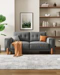 Couches For Living Room,Modern Fabric Upholstered Sofa Tufted Couch With Square Arm And 4 Solid Wood Legs 2 Pillows Decor For Living Room, Office, Apartment Gray Chenille