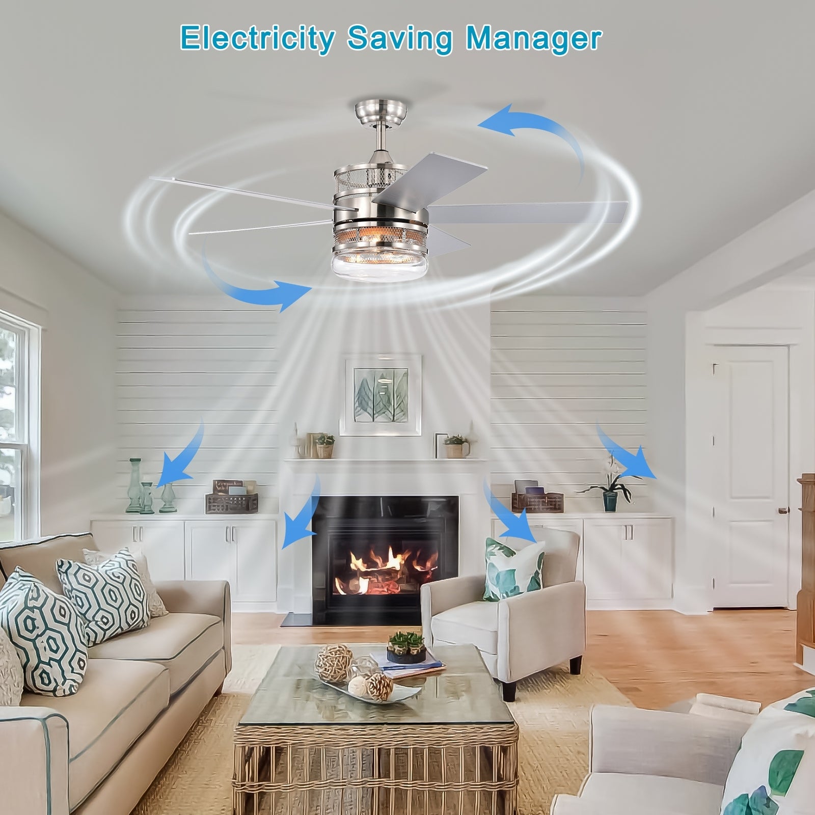 52 Inch 5 Blade Plywood Blades Ceiling Fan ,Dual Lamp Shade Ceiling Fan With Remote Control Optional Remote Satin Nickel Nickel American Design,American Traditional,Classic,Contemporary,Farmhouse Plywood Metal