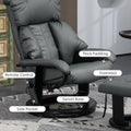 Homcom Massage Recliner Chair With Footstool, 360 Swivel Recliner, Gray Gray Pu Leather