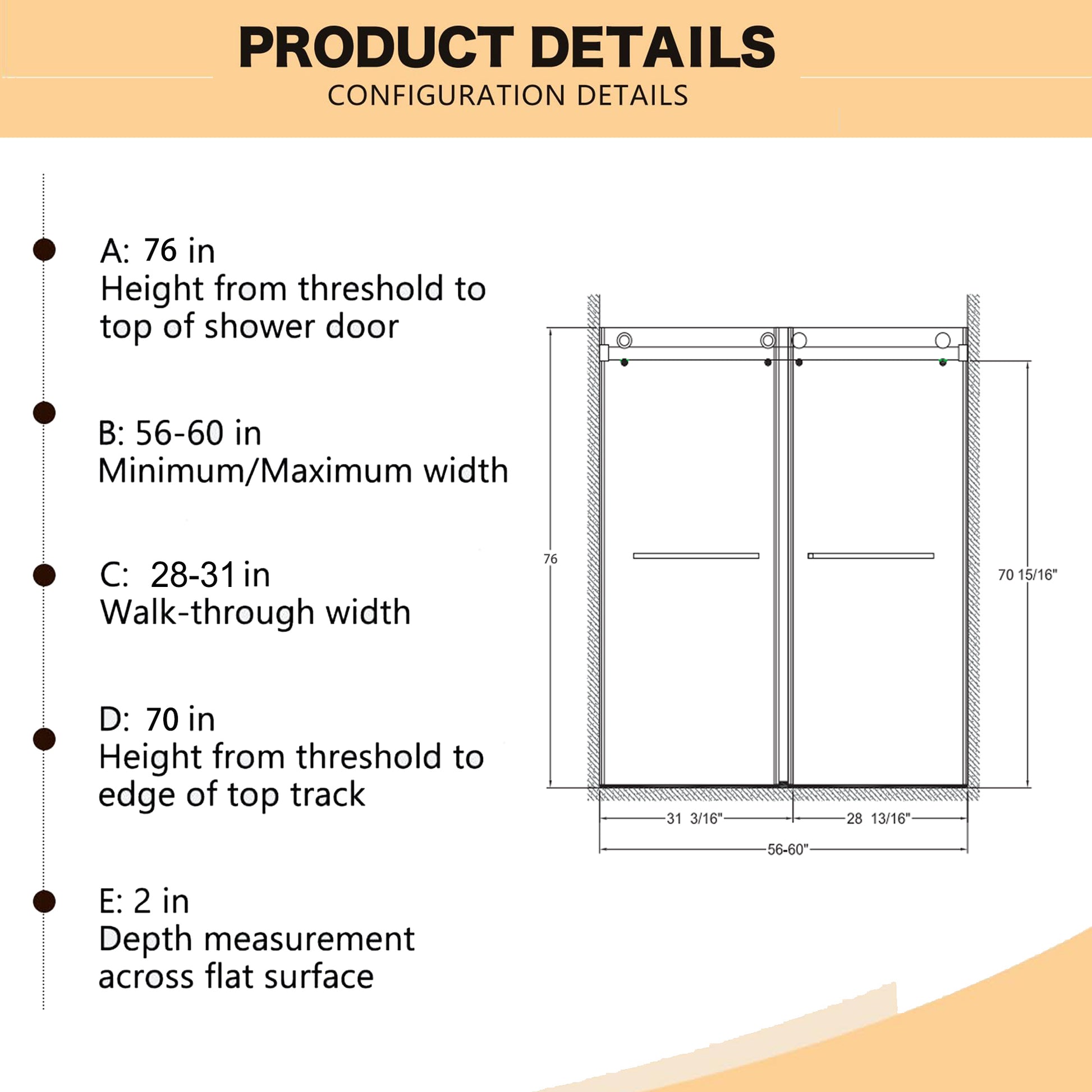 56" 60"W X 76"H Frameless , Double Sliding , With Premium 3 8'' 10Mm Thick Tempered Glass Shower Enclosure,Double Side Easy Clean Coat,Matte Black Finished With Buffer Matte Black Bathroom American Design Stainless Steel