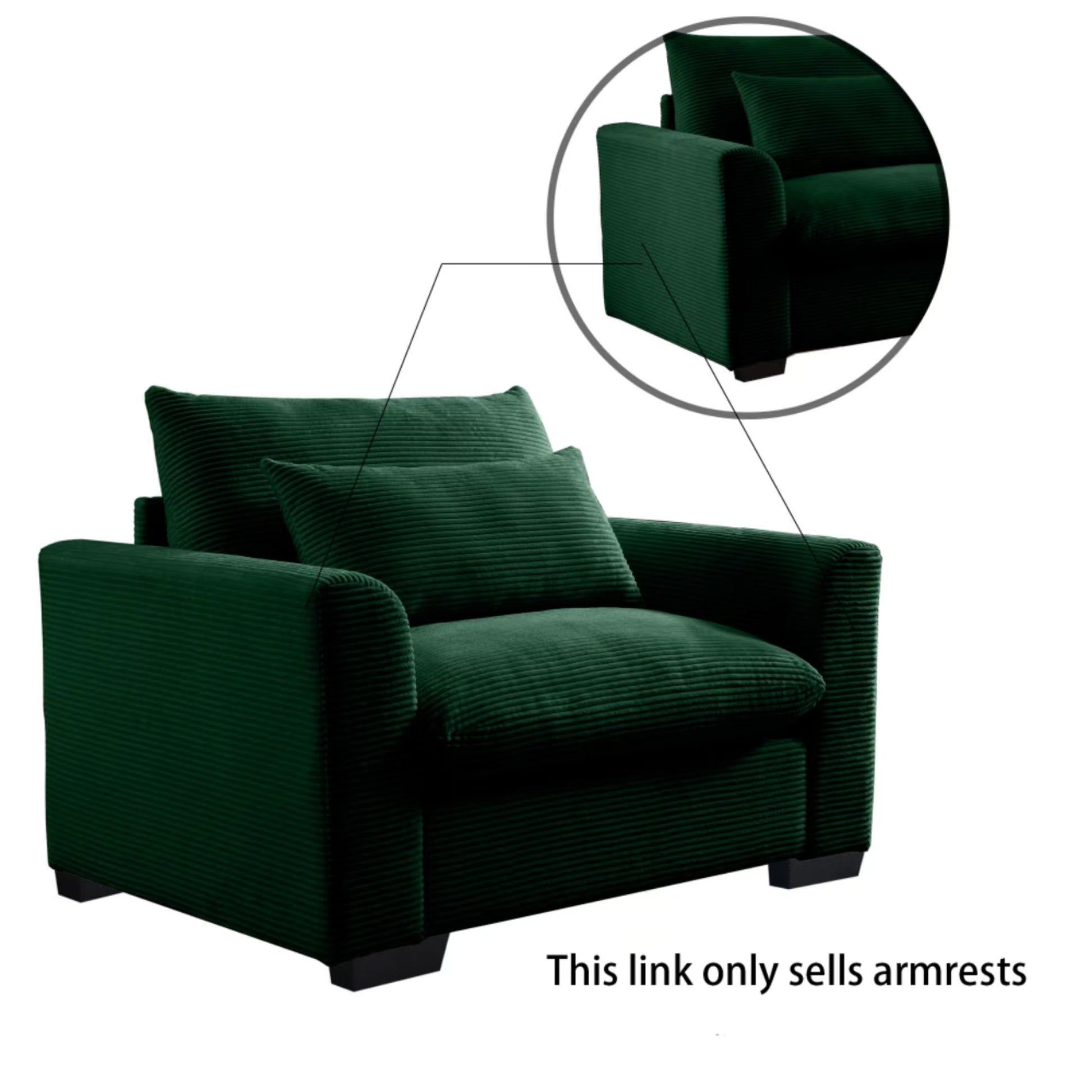 Corduroy Sofa Armrests For 2 Seater Sofa, 3 Seater Sofa And 4 Seater Sofa, Green Corduroy Green Corduroy 1 Seat