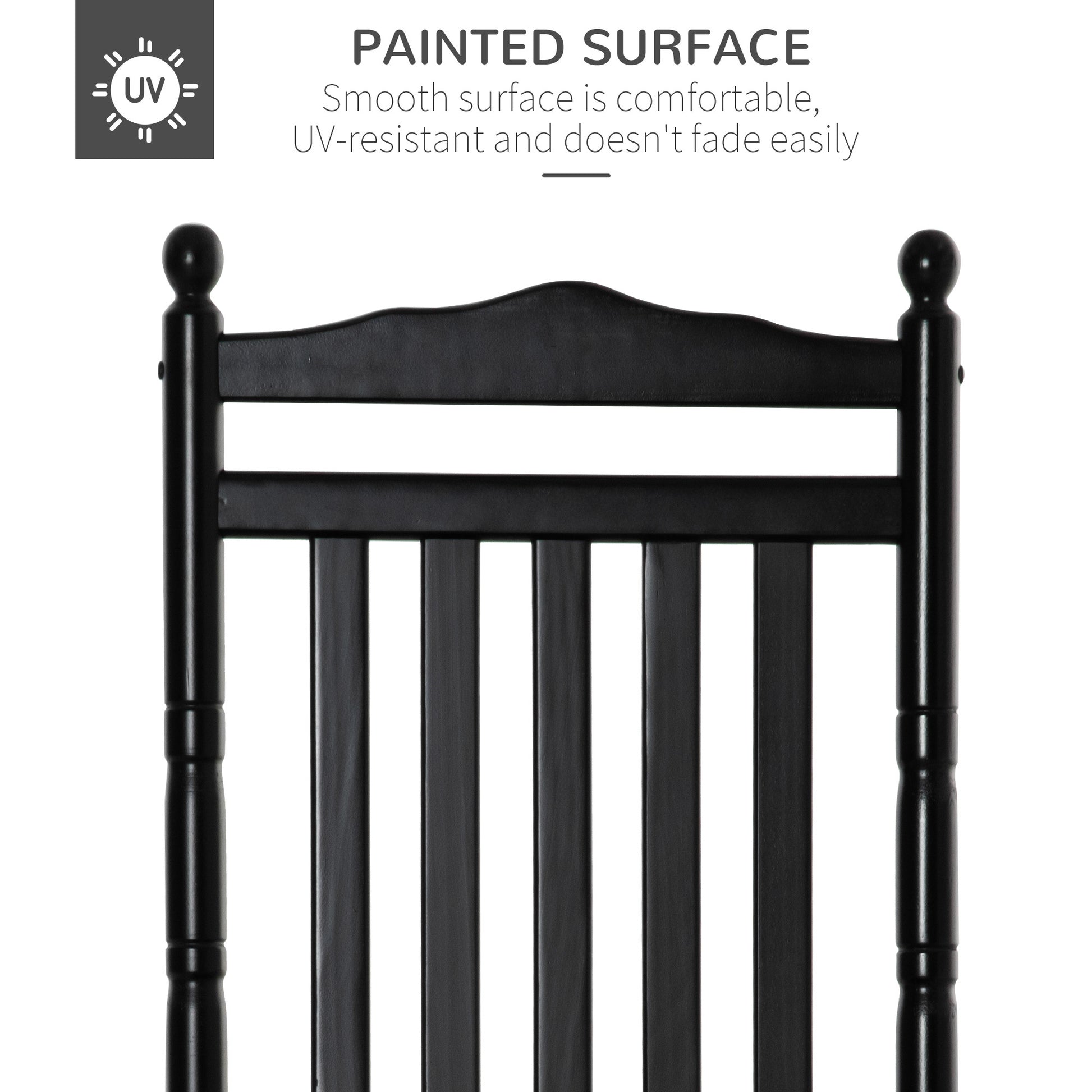 Outsunny Traditional Wooden High Back Rocking Chair For Porch, Indoor Outdoor, Black Black Wood