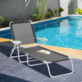 Outsunny Folding Chaise Lounge, Outdoor Sun Tanning Chair, 4 Position Reclining Back, Armrests, Metal Frame And Mesh Fabric For Beach, Yard, Patio, Dark Gray Dark Grey Metal