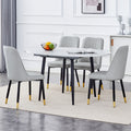 Table And Chair Set.Modern Extendable Mdf Dining Table.The Table Has A Telescopic Design, Suitable For Gatherings Of Different Size.Paired With 4 Light Gray Chairs With Pu Cushions And Metal Legs. Light Gray,White Seats 4 Mdf Metal