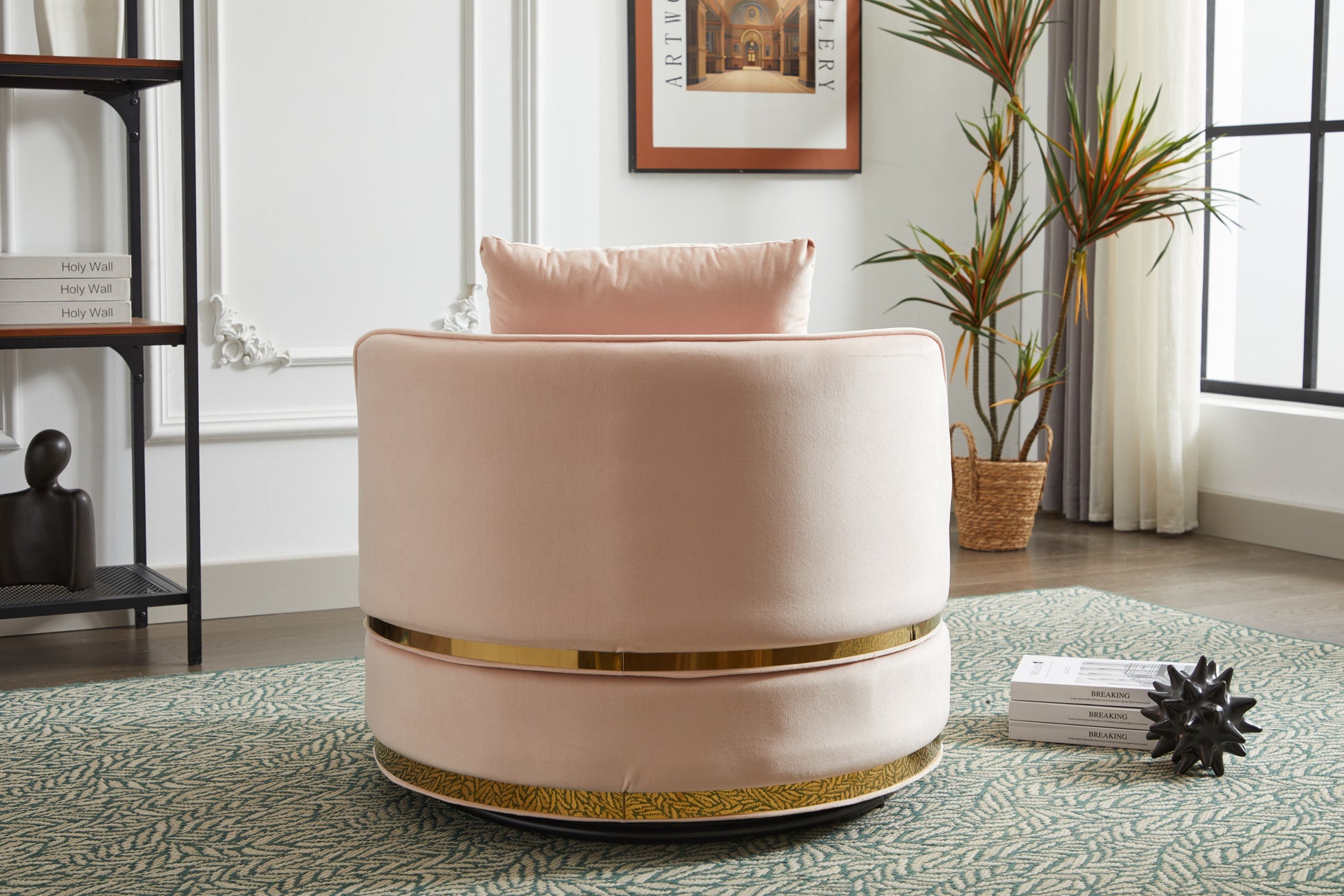 Swivel Chair, 360 Swivel Accent Chair, Barrel Chair For Living Room Bedroom Pink Velvet