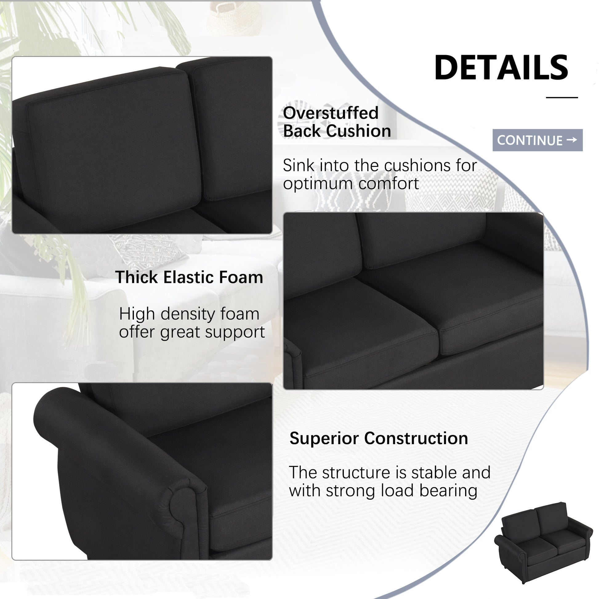 57.9" Orisfur Pull Out Sofa Bed Loveseat Sleeper With Twin Size Memory Mattress With Two Usb Ports For Living Room Spaces, Black Black Foam Linen