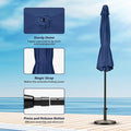10Ft Outdoor Market Patio Umbrella With 8 Sturdy Ribs, Tilt Crank Push Button For Garden, Deck, Backyard And Pool Dark Blue Stainless Steel