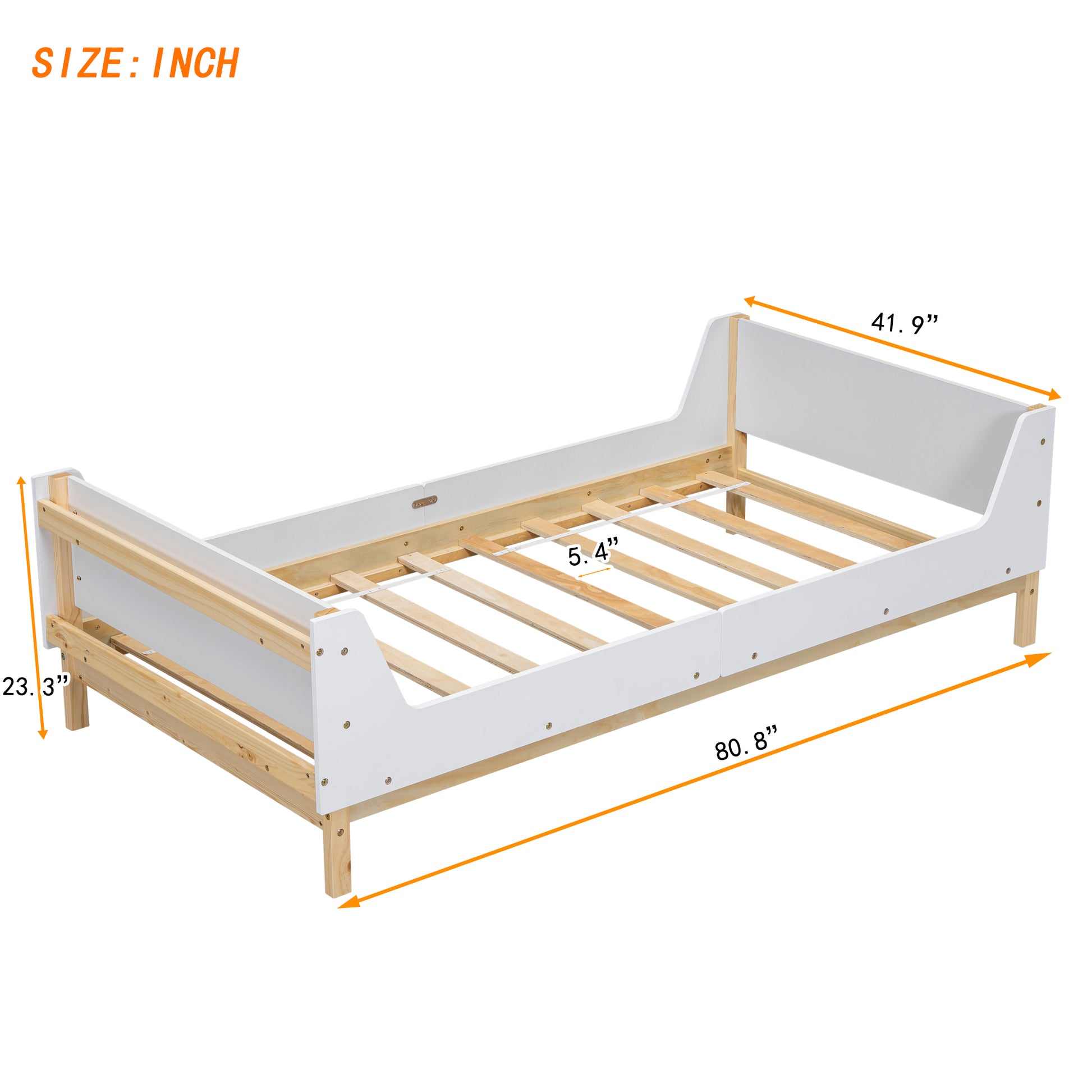 Twin Bed With Headboard, Footboard, Safeguards, Built In Bed End Book Storage Rack ,White Twin White American Design Pine