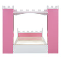 Castle Shaped Wooden Bed With Storage Shelf, Dreamy Twin Size Platform Bed For Kids Bedroom, Pink White Expected Arrival Time:8.14 Twin Pink White Wood