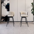Bar Chair Suede Woven Bar Stool Set Of 4,Black Legs Barstools No Adjustable Kitchen Island Chairs,360 Swivel Bar Stools Upholstered Bar Chair Counter Stool Arm Chairs With Back Footrest, White Metal White Kitchen Dining Chairs Foam Technical Leather