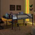 Single Metal Loft Bed With Rectangular Desk, Led Lights, Led Loft Bed Frame Double Bed With Storage Shelves And Hanging Storage Compartments, Safety Guard And Ladder, No Box Springs Required, Rattan G Full Black Brown Mdf Iron
