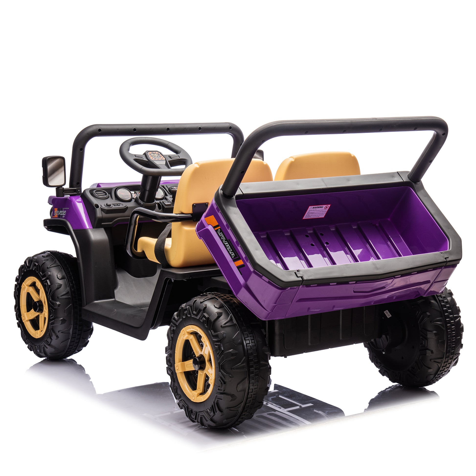 24V Xxxl Kids Ride On Utv W Parents Remote Control,Two Seater,Automatic Tipping Bucket,Rear Wheel Suspension,Slow Start,Portable Handle,Safety Belt,Led Light,Usb,Mp3,Bluetooth,Horn For Kids Aged 3 8. Purple 50 99 Lbs Polypropylene