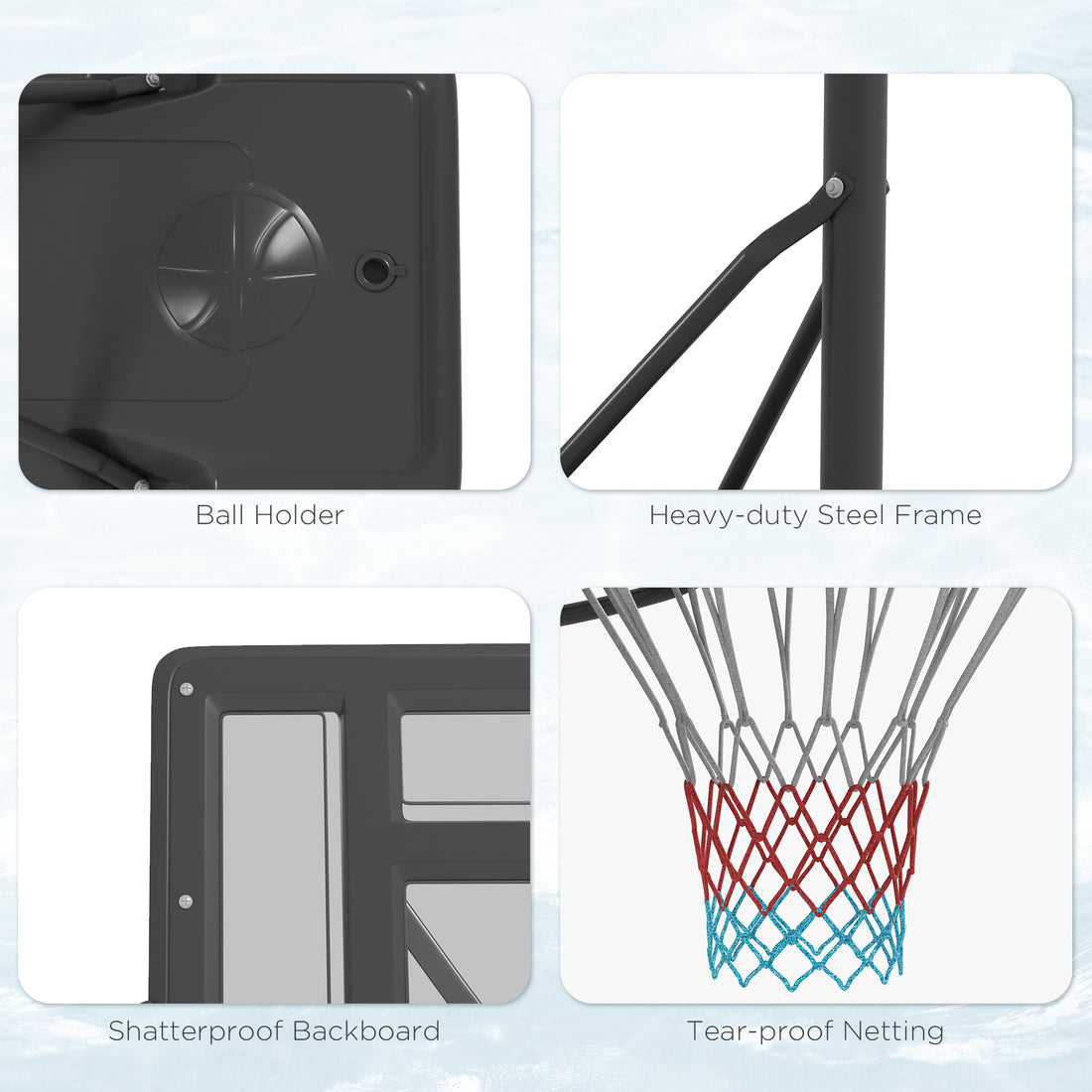 Soozier Portable Basketball Hoop, 7.5 10Ft Height Adjustable Swimming Pool Basketball Goal With 43.25" Backboard, Wheels And Fillable Base, For Youth & Adults Black Steel