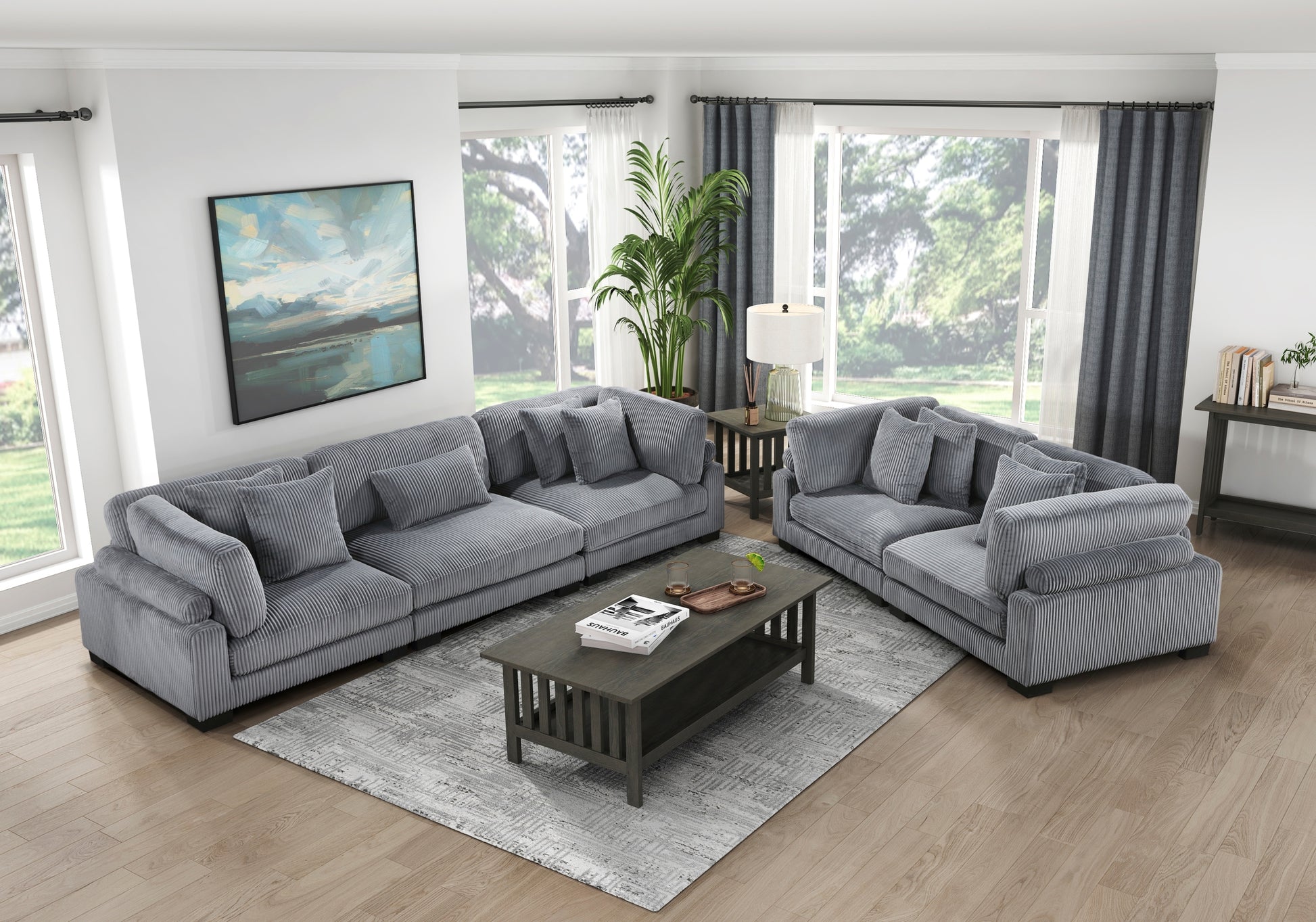 1Pc Modern Living Room Furniture Modular Armless Chair Plush Gray Corduroy Fabric Upholstery Plywood Frame, Matching Pillow Gray Wood Primary Living Space Modern Plywood 1 Seat