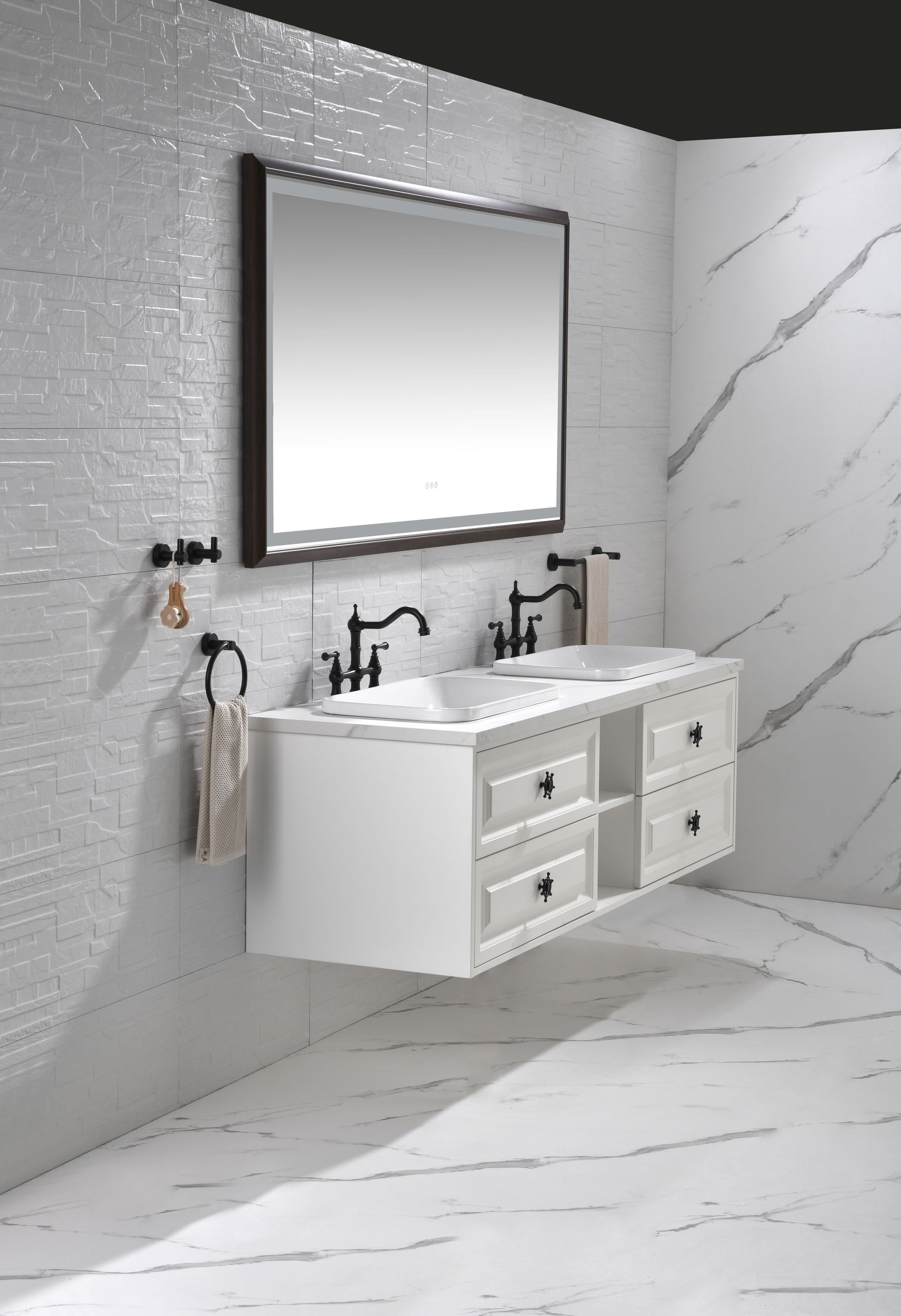 Bathroom Led Mirror Is Multi Functional And Each Function Is Controlled By A Smart Touch Button. Brown Aluminium