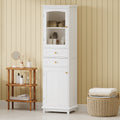 Tall Bathroom Storage Cabinet With Glass Doors, Free Standing, Two Drawers, And Adjustable Shelves, Mdf Board, Painted White Perfect For Displaying Your Favorite Items 2 White 2 4 Adjustable Shelves Bathroom Freestanding Partice Board Mdf Pine Wood