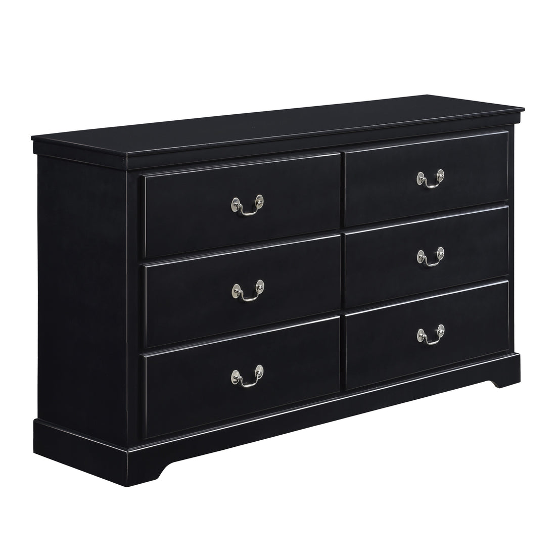 Classic Traditional 1Pc Dresser Of 6 Drawers Black Finish Bedroom Wooden Storage Furniture Black Wood