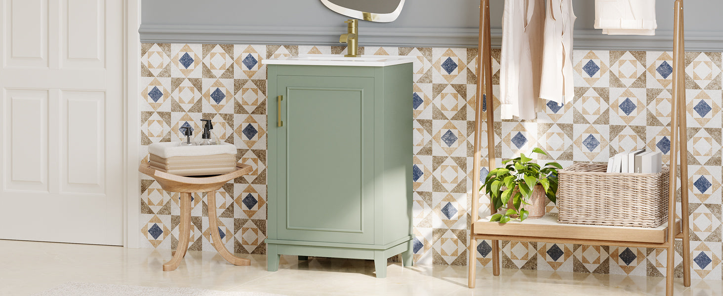 Viedo 20 Inch Modern Small Bathroom Vanity Cabinet With Ceramic Basin 20*15.5*33.3 Inches,Ample Storage,1 Soft Close Door Green Bathroom Solid Wood Mdf