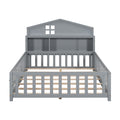 Full Size Floor Beds With Bookcases And Blackboards, Versatile Platform Beds With Guard Rails, Solid Wood Floor Beds With Storage Headboards, Floor Beds For Kids And Teens Grey Full Grey Plywood