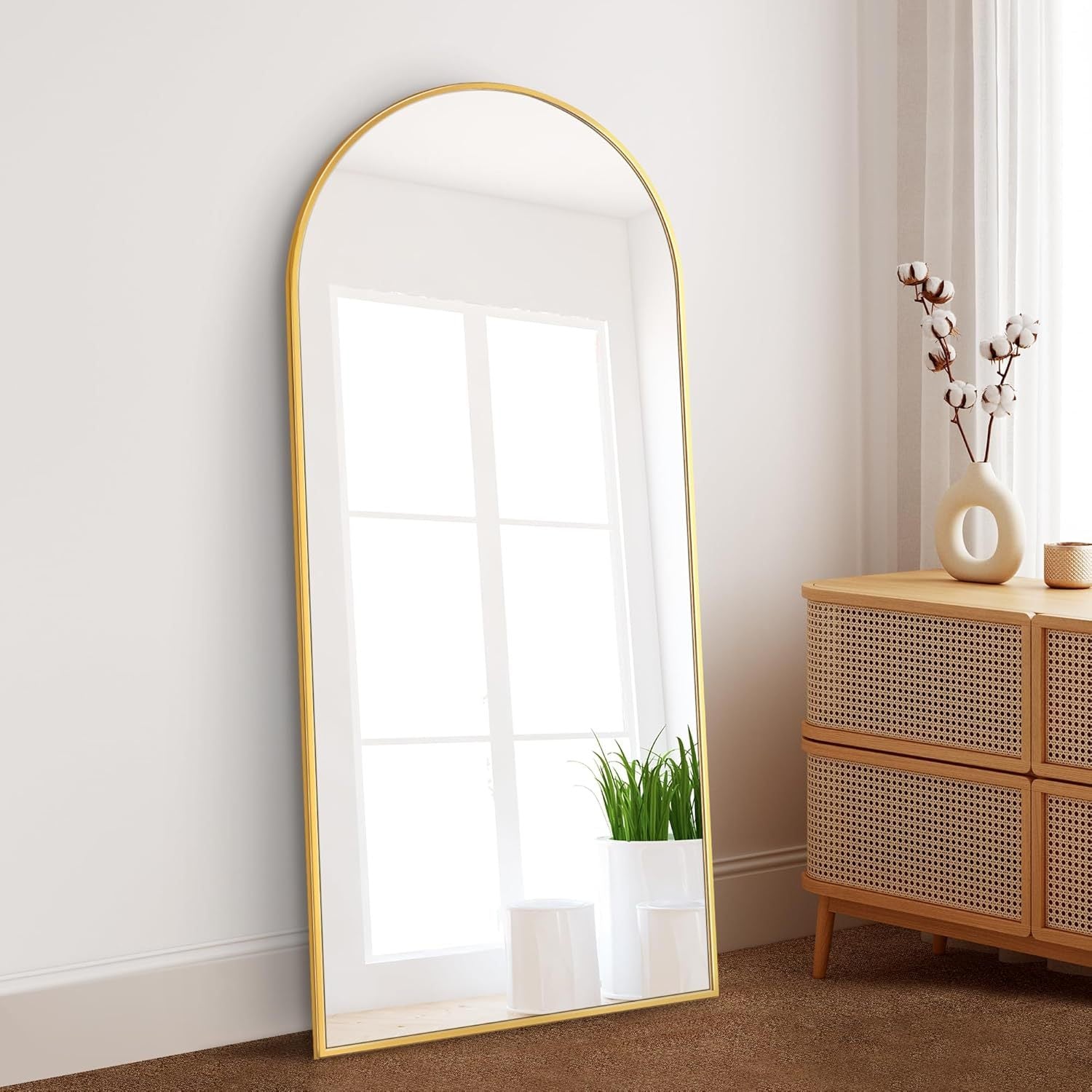 Dolonm 65X22 Inch Arch Full Length Mirror, Modern Design Standing Floor Mirror, Full Body Mirror For Living Room, Bedroom, Bathroom, Cloakroom, Hallway, Gold Aluminum Alloy Frame Golden Mirror