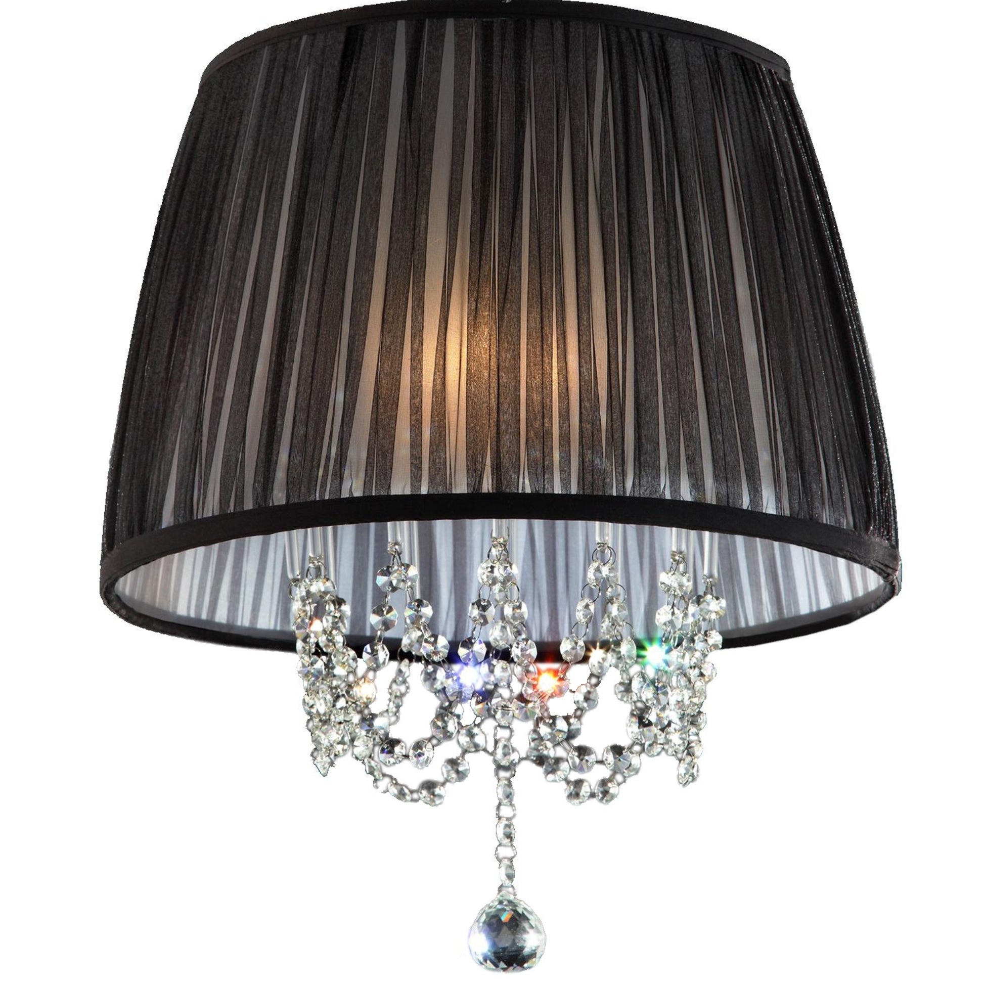 17" Tall Ceiling Lamp "Eclipse", Silver Finish And Crystal Accents, Black Shade Silver Metal