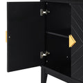 4 Door Sideboard Storage Cabinet For Living Room And Dining Room, Two Large Cabinets With Gold Handles And Adjustable Shelf, Black Black Rubberwood Solid Wood Mdf